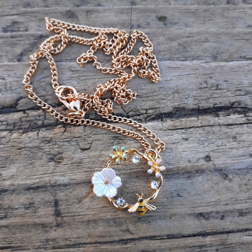 Flower & Bee Charm Necklace
